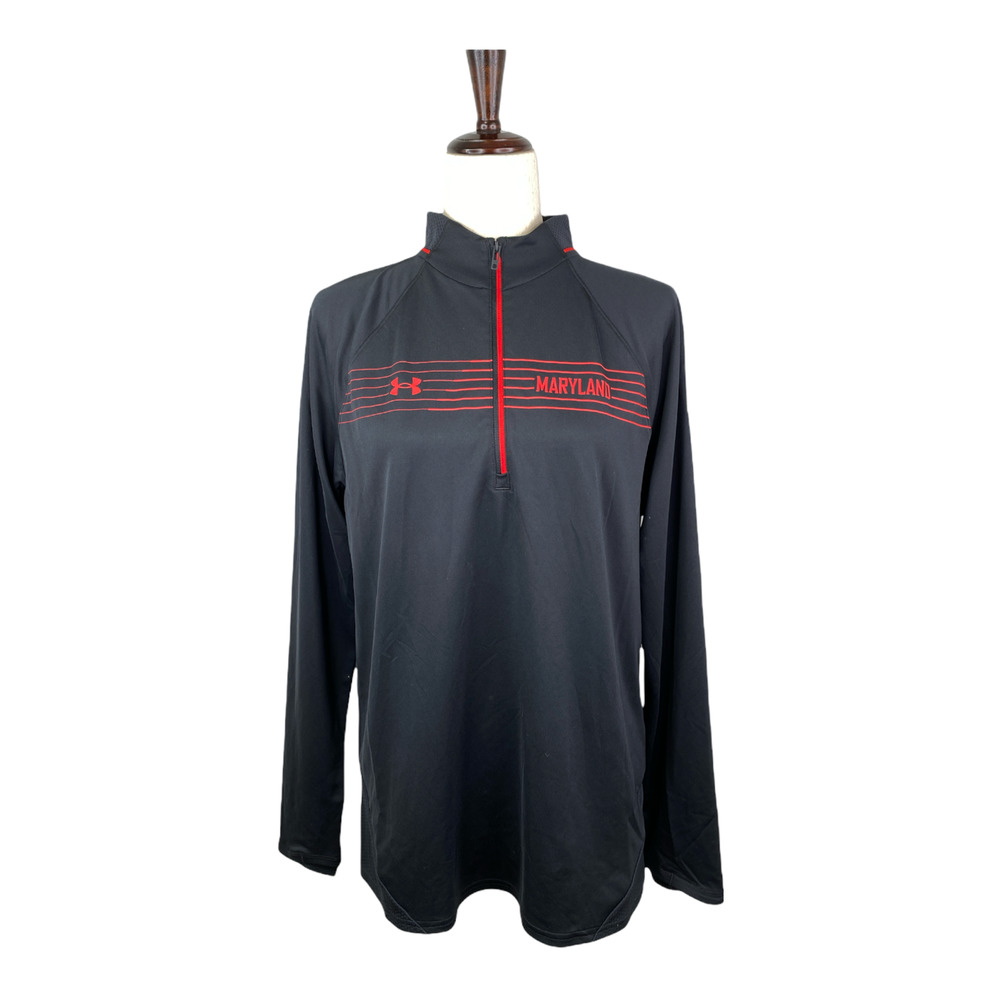 Under Armour Black/Red MARYLAND 1/4 Zip Pullover top Size Large A37